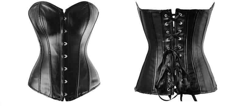 Black Leather Overbust Corset Plus Sizes