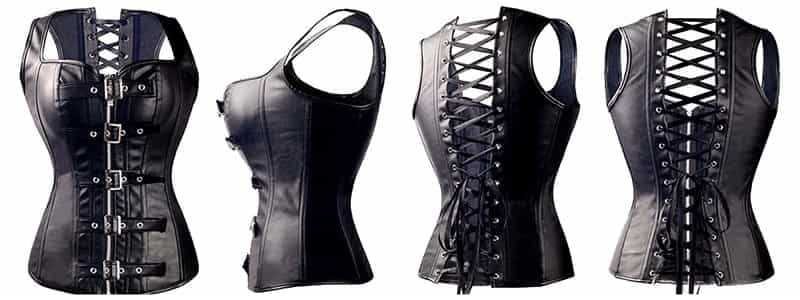 Black Leather Overbust Corset Plus Sizes