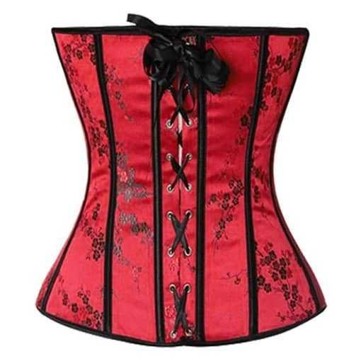 Floral Overbust Waist Training Corset Red