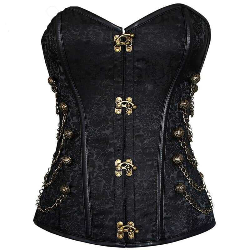 Steampunk Spiral Steel Boned Overbust Corset with Chains