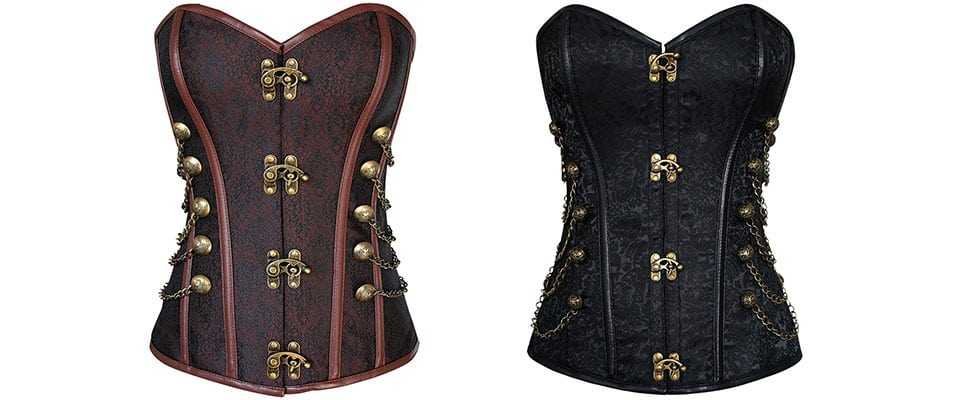 Steampunk Spiral Steel Boned Overbust Corset with Chains