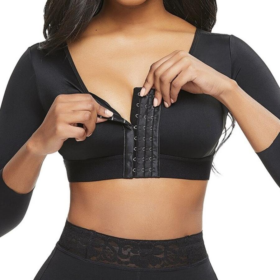 Women’s Shapewear 3/4 Sleeve Arm Shaper Front Closure Compression Bra Post  Surgery Posture Corrector Tank Top