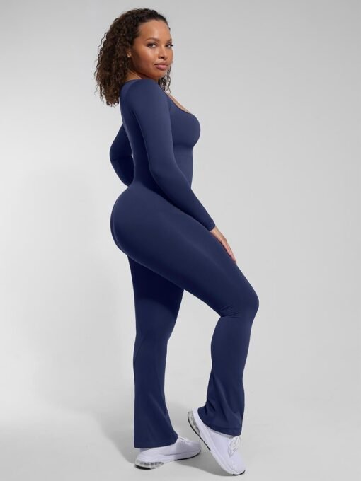 Full Bodysuit Women Long Sleeved One Piece Flared Jumpsuit