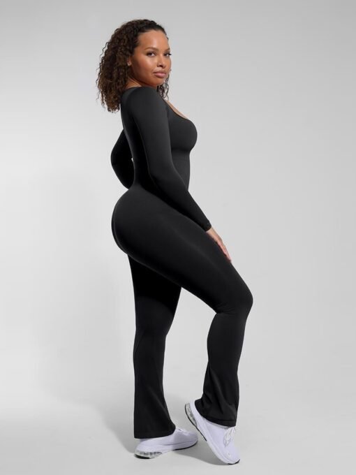 Full Bodysuit Women Long Sleeved One Piece Flared Jumpsuit