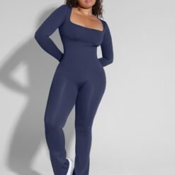 Full Bodysuit Women Long Sleeved One Piece Flared Jumpsuit