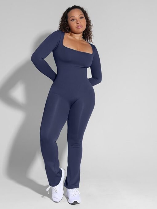 Full Bodysuit Women Long Sleeved One Piece Flared Jumpsuit