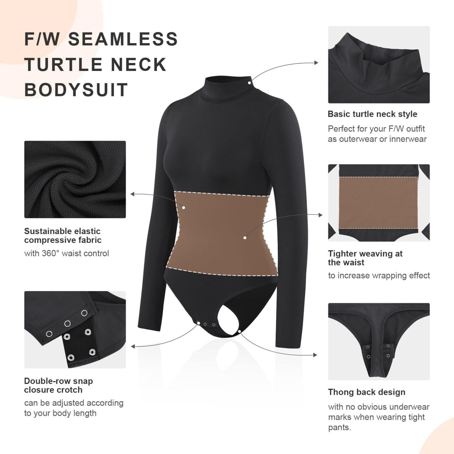 Turtle Neck Long Sleeve Thong Bodysuit